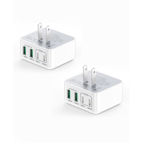 [2-Pack] USB C Charger Block, USB C Wall Charger 40W 4-Port Fast Charging Block PD Power Adapter + QC Wall Plug Multiport Type C Block Cube for iPhone 15 14 13 12 11 Pro Max XR XS 8 7, S amsung