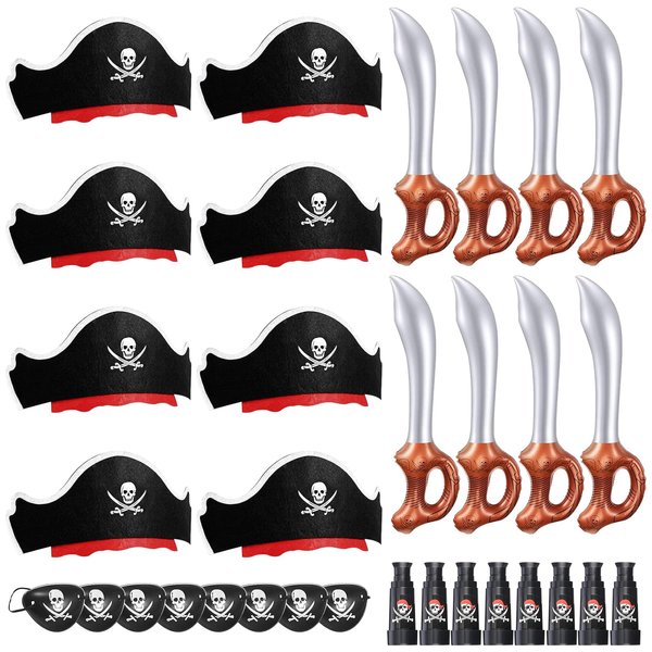Aimery 32 Pcs Pirate Party Set, Inflatable Pirate Sword Pirate Eye Patches Pirate Hat and Pirate Telescope