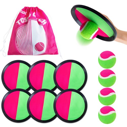 teytoy Toss and Catch Ball Set Outdoor Kids Games, Beach Toys Yard Games with 6 Paddles and 4 Balls, Catching Ball Set for 3 4 5 6 7 8 9 10 Year Old Boys Girls Family Christmas Birthday Gift