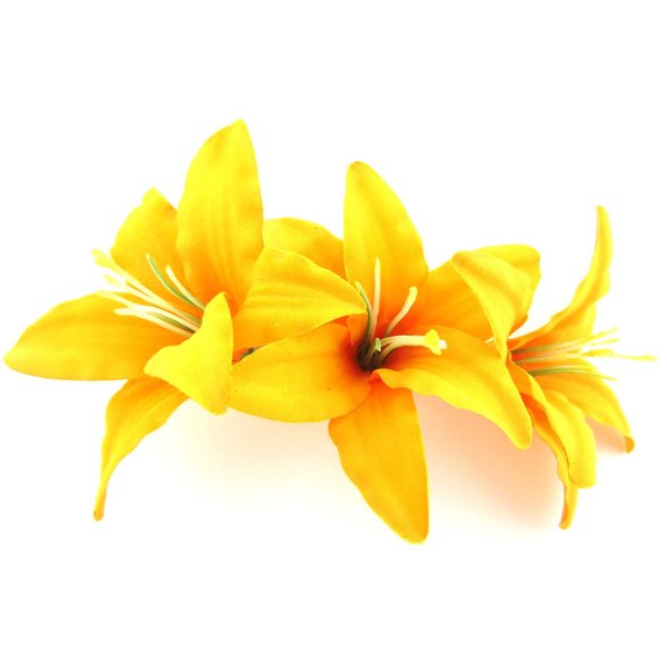 Triple 3.5 Inch Yellow Lily Silk Flower Hair Clip with Teeth