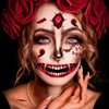 Halloween Temporary Horror Scary Mouth Zombie Skull Red Tattoo Stickers Women Adults Makeup Face Art Decorations Accessories Day of The Dead Party Props 10 sheets