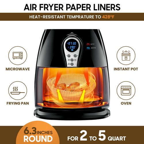 Air Fryer Paper Liners Disposable 125Pcs Round Parchment Paper Liners 6.3In Non-stick Unbleached Water & Oil Proof Airfryer liners for Microwave Oven baking & cooking
