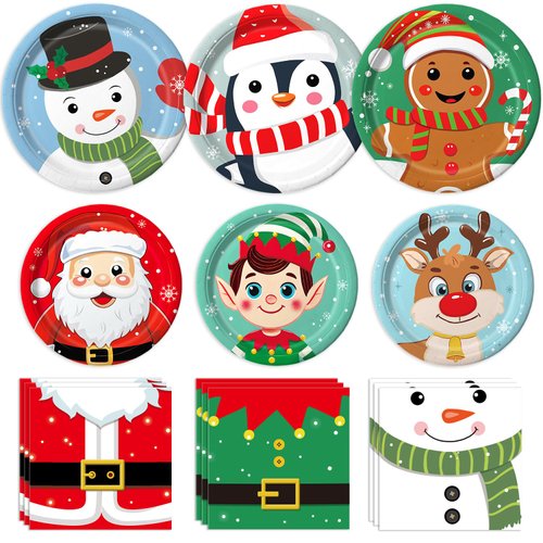 100 PCS Christmas Paper Plates and Napkins Sets Christmas Party Supplies - Dinner Plates, Dessert Plates, Napkins for Xmas Party Decorations, Serve 30