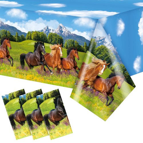 Tudomro 3 Pcs Horse Table Cover Horse Tablecloth Horse Party Decorations Morgan Wild Horse Racing Tablecloth for Derby Day Party Birthday Party Cowboy Cowgirl Party Shower Decorations, 54 x 108 Inch