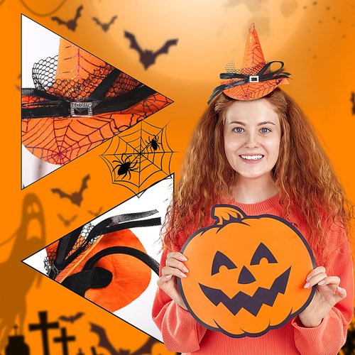 Gaduupa Halloween Headband Witch Hat Headband Mini Witch Hat Spider Web Hair Hoop Halloween Hair Accessory for Women (Style A)