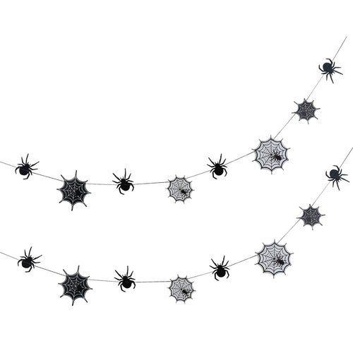 EXCEART 2Pcs Halloween Black Spider Web Garland Halloween Black Spider and Spiderweb Garland Kit ...
