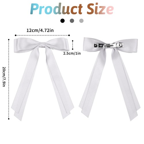 Silky Satin Hair Bow Clip, 2 PCS Long-tail Hair Ribbon Clips Ponytail Holder with Metal Alligator Clips Elegant Cute Hair Bowknot Barrettes Hair Accessories for Women Girls (White & Beige)