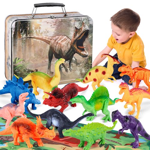 Jugana Dinosaur Toys for Kids 3-5 with Dino Storage Box, Dinosaur Figures Activity Play Mat, Jurassic Play Set for Boys and Girls, Perfect for Party Favors, Birthday & Christmas