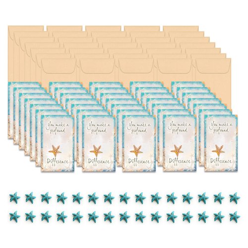 Smiling Wisdom - Bulk 30 Gift Sets - Starfish Story You Make a Difference - Employee Appreciation Mini Greeting Card and Keepsakes - 90+ Pcs (Starfish - Kraft Envelopes)