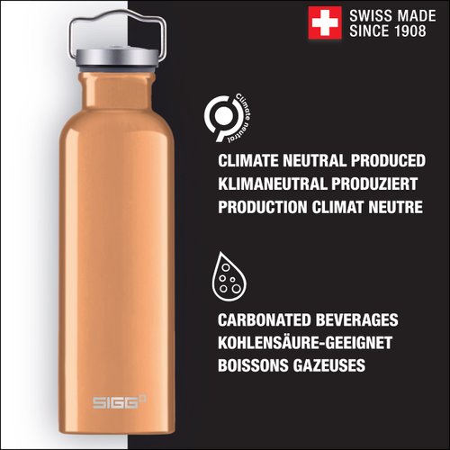 Sigg - Cooper Aluminum Water Bottle - Original Gold - With Screw Cap - Leakproof - Lightweight - BPA Free - 17 Oz