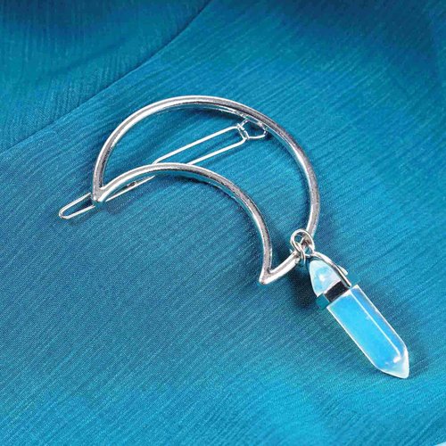 Andelaisi Boho Moon Hair Clip Vintage Hollow Crescent Hairclip Natural Stone Pendant Hairpin Hexagonal Crystal Drop Hair Barrette Clip Hair Accessory for Women and Girls Headdress