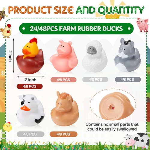 DEEKIN 24 Pcs Farm Rubber Ducks 2 Inch Farm Ducks Animal Ducks Cow Sheep Horse Pig Chicken Donkey Party Favors for Farm Birthday Party Gift