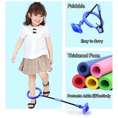 SIERLIKY Skip Ball for Kids, Foldable Ankle Skip Ball Colorful Light Flashing Jumping Ring, Fitness Jump Rope Sports Swing Ball, for Children Adults Boys Girls Toy (Blue)