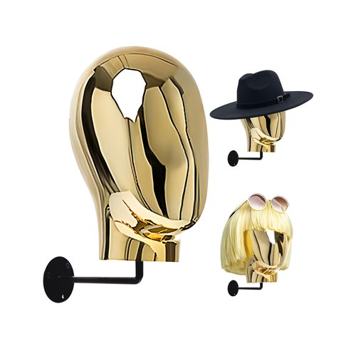 CHADWICK Mannequin Head Wall Mount Wig Stand, Chrome Wig Holder, Hanging Wig Stand, Hat Display Stand, 20 Inch Manikin Head Block for Wigs, Hats, Headwear, Luxury Look at Home, Salon, Head Swivels
