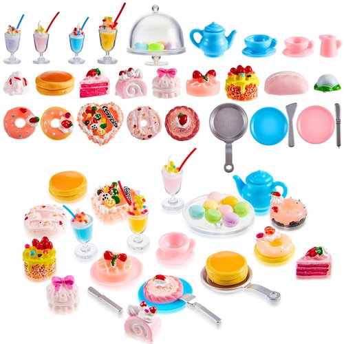 48 Pieces Miniature Food Drinks Bottle Toys Mixed Pretend Food for Dollhouse Kitchen Accessories Mini Cooking Food Toys for Kids Fake Cake Ice Cream Bread
