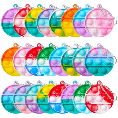 TOANWOD 24 PCS Pop Fidget Toys Party Favors for Kids: Goodie Bags Stuffers Stocking Stuffers - Bulk Pop Keychain Carnival Treasure Prizes - Mini Toys Treasure Box for Kids Classroom