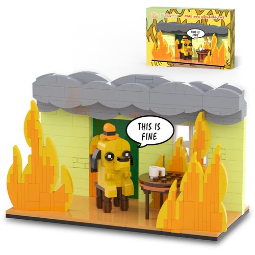 BUILDIFY This is Fine Dog Building Blocks, Funny Internet Meme Dog Compatible with Lego Dog,Puppy Animal Figure Calm in Fire, for White Elephant Gift, Birthday Gift for Kids Boys Girls (403 Pcs)