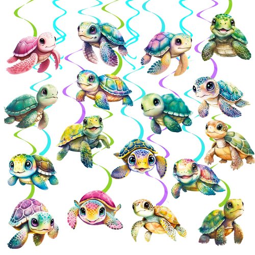 Turtle Party Hanging Swirls 20PCS Sea Turtle Theme Ceiling Swirls Decorations Turtle Birthday Party Supplies Turtles Hanging Streamers for Ocean Animals Baby Shower Decor