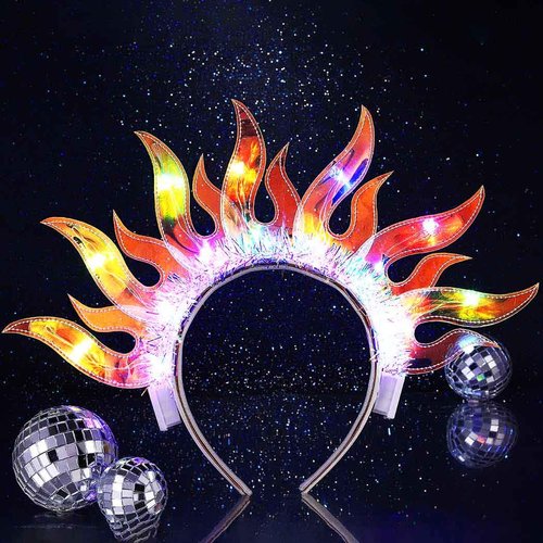 ACEDRE Light Up Flame Headband LED Glowing Hair Band Sparkly Rave Party Costume Hair Accessories ...