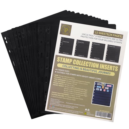 Stamp Collection Inserts - Collector Stamp Album 12 Sheets with 4 mixed sizes for Stamp Collection Binder Kit IS01MX212