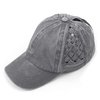 Funky Junque Criss Cross Hat Womens Baseball Cap Distressed Ponytail Messy Bun Trucker Ponycap (Basketweave - Grey)