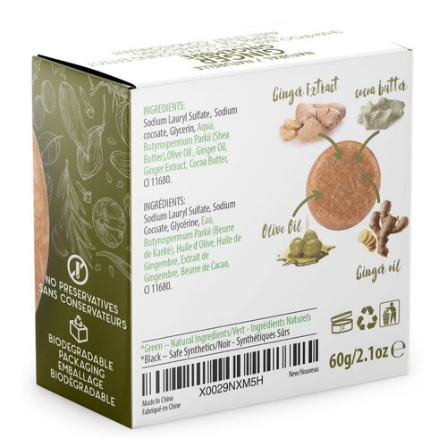 BAMBOEARTH Solid Shampoo Bar And Conditioner Effect Hair Soap – 100% Organic Shampoo Bars For Hair With All Natural Plant Based Essential Oils And Zero Waste Biodegradable Packaging (Ginger)