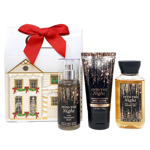 Bath and Body Work INTO THE NIGHT 3 pc Holiday Mini Gift Box Set - Fragrance Mist - Body Cream and Shower Gel - Travel Size