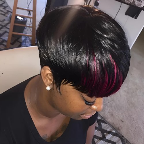 YJOQOKOA Pixie Cut Wig for Black Women Short Burgundy Human Hair Wigs with Bangs Short Wigs for Women 1B/99J Layered Wavy Wigs Glueless Full Machine Made Short Bob Wig