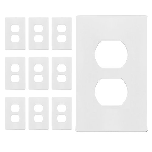 ENERLITES Screwless Duplex Wall Plates, Child Safe Receptacle Outlet Covers, Size 1-Gang 4.68"x 2.93",Unbreakable Polycarbonate Thermoplastic,SI8821-W-10PCS,Glossy, White, 10 Count (Pack of 1)