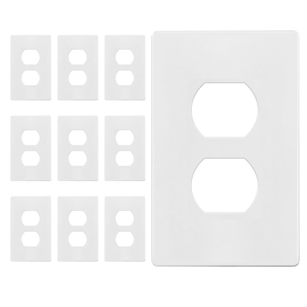 ENERLITES Screwless Duplex Wall Plates, Child Safe Receptacle Outlet Covers, Size 1-Gang 4.68"x 2.93",Unbreakable Polycarbonate Thermoplastic,SI8821-W-10PCS,Glossy, White, 10 Count (Pack of 1)