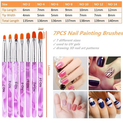 10 Pcs Gel Nail Brush Set, 7 Pcs UV Gel Nail Painting Brushes with 3 Pcs Nail Art Liner Brushes, Nail Art Brush Nail Painting Brush Pen Set for Acrylic Application