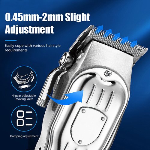 Gegong Professional Hair Clippers for Men, Cordless Hair Trimmer Kit, LCD Display Hair Cutting Set, Wireless Barber Clippers, Rechargeable Haircut Machine for Family (Silver)