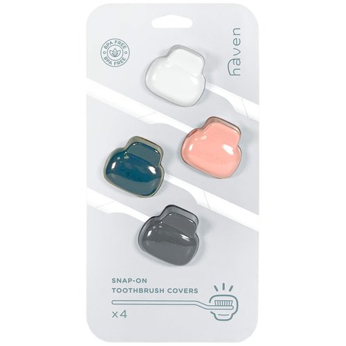 Haven Toothbrush Cover - Fits Electronic and Manual Toothbrushes - Toothbrush Case Holder for Travel - Set of 4 Tooth Brush Protectors (White, Coral, Teal, Charcoal Gray)