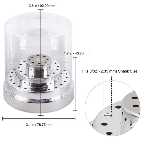 PANA Nail Drill Bit Holder Stand Display Organizer- Dust Proof Storage Container Box Case Tools for Home Use or Nail Salon - (48 Holes, Silver)