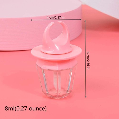 Healthcom 10 Pcs 8ml Pink Empty Lip Gloss Tube Bottle Diamond Ring Shape Plastic Refillable Lipgloss Tube Container Clear Lip Glaze Tube Wand Brush Lip Oil Vials DIY Cosmetic Lipstick Tube Makeup Tool