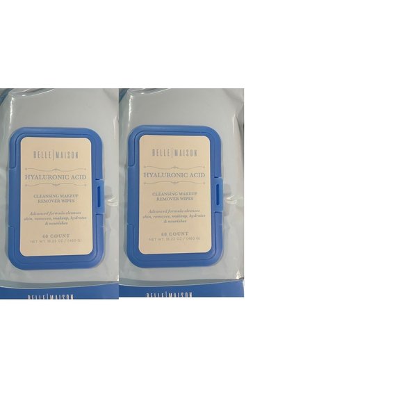 HEB Belle Maison HYALURONIC ACID MAKEUP REMOVER WIPES 60 count(pack of 2) Total 120
