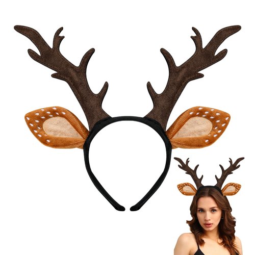 woxafo Deer Antlers Headband, Deer Costume for Women Adults, Cute Reindeer Horns Ears Costume Acc...