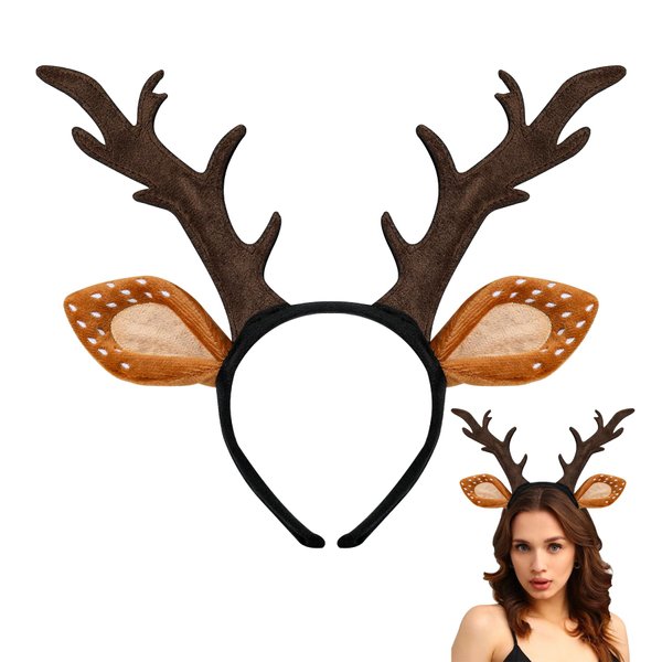 woxafo Deer Antlers Headband, Deer Costume for Women Adults, Cute Reindeer Horns Ears Costume Accessories for Halloween Christmas Cosplay Costume Party Favors Supplies