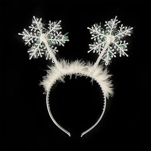 JATOMSSM 1 Pack Christmas Headbands for Women Girls - White Snowflake Hair Hoops Glitter Hairbands Xmas Crown Head Boppers Headpieces for Christmas Holiday Party Decorations Hair Accessories