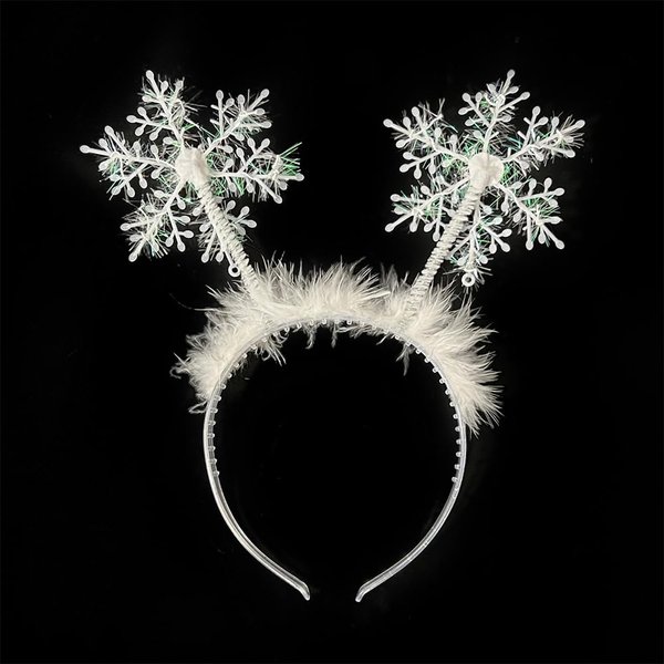 JATOMSSM 1 Pack Christmas Headbands for Women Girls - White Snowflake Hair Hoops Glitter Hairbands Xmas Crown Head Boppers Headpieces for Christmas Holiday Party Decorations Hair Accessories
