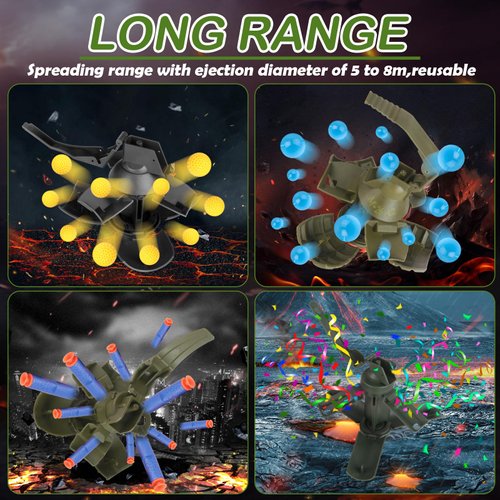 Tactical Toy-Grenade for CS Battle Game,2Pcs Fall Resistant Refillable Fun Impact Pull Ring Grenade Toy with 20 Foam Ammo for 14+ Outdoor Sport