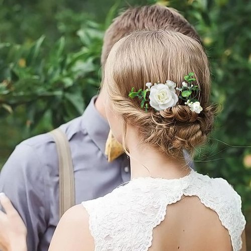 Fangsen Wedding Rose Gypsophila Flower Hair Pins Bridal Headpiece Woodland Hair Accessories Set for Brides and Bridesmaids （Set of 2) (White)