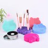 Silicon Makeup Brush Cleaning Mat with Brush Drying Holder Brush Cleaner Mat Portable Bear Shaped Cosmetic Brush Cleaner Pad+Makeup Brush Dry Cleaned Quick Color Removal Sponge Scrubber Tool (Purple)