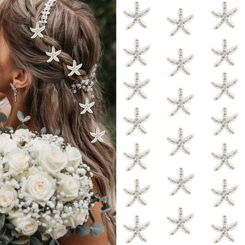 YISSION 20Pcs White Starfish Hair Clips Cute Rhinestone Hair Pins Small Decorative Hair Clips Wedding Hair Barrettes Starfish Hair Clip Bridal Hair Accessories for Girls Women Beach Wedding Party