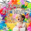 LovesTown Happy Birthday Banner, Silver Birthday Sign Banner Mylar Foil Letters Balloon Happy Birthday Metallic Balloons for Kids Party Supplies