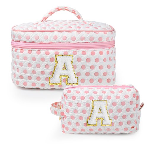 YOOLIFE Christmas Gifts for 5 6 7 8 9 10 11 12 13 14 15 16 Year Old Birthday Gifts |Initial Makeup Bag | Cosmetic Bag丨Travel Toiletry Bag| Bridesmaid Friend Sister Wife Girlfriend Gifts Pink A