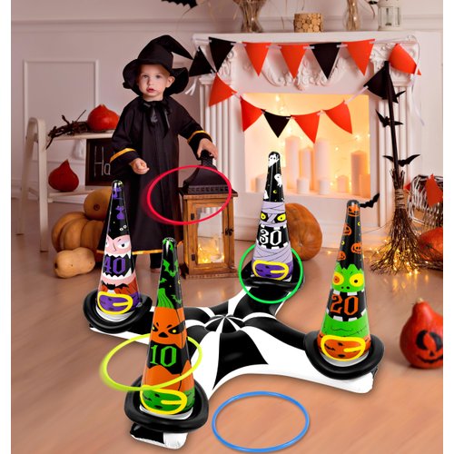 Halloween Games - Inflatable Witch Hat Ring Toss Game for Kids Adults Families, Gifts Toys Indoor Outdoor Holiday Party Supplies Decorations