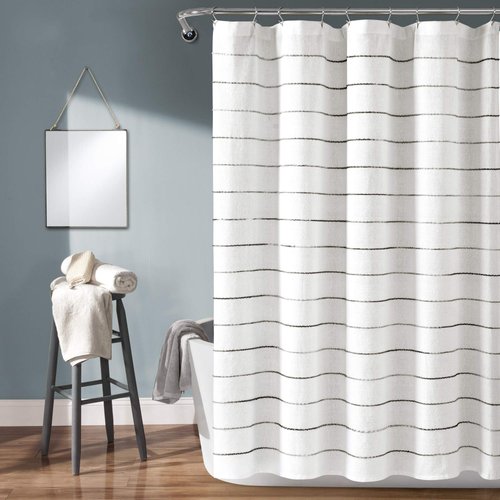 Lush Decor Ombre Stripe Yarn Dyed Cotton Shower Curtain, 72" W x 72" L, Gray & Multi - Colorful Tufted Stripes - Ombre Shower Curtain - Boho, Coastal & Farmhouse Bathroom Decor