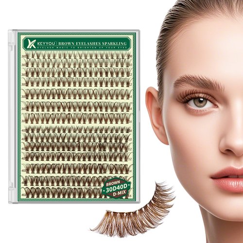 Brown Lash Clusters Natural Lash Extensions Wispy Eyelash Clusters 280Pcs D Curl Eyelash Extensions for Beginner Friendly Dark Brown Cluster Eyelash Extensions by KEYYOU(Brown-30D40D-D-8-16MIX）