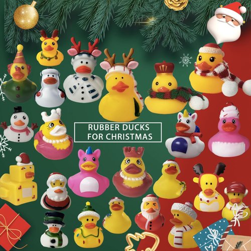 SQZUWTI 24 Pack Christmas Rubber Ducks Baby Showers Accessories Jeep Bath Toys for Kids Boys Girls Toddlers Christmas Party Favors Stocking Stuffers Gifts